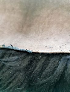Reparatur einer Ledertasche mit Fellbesatz